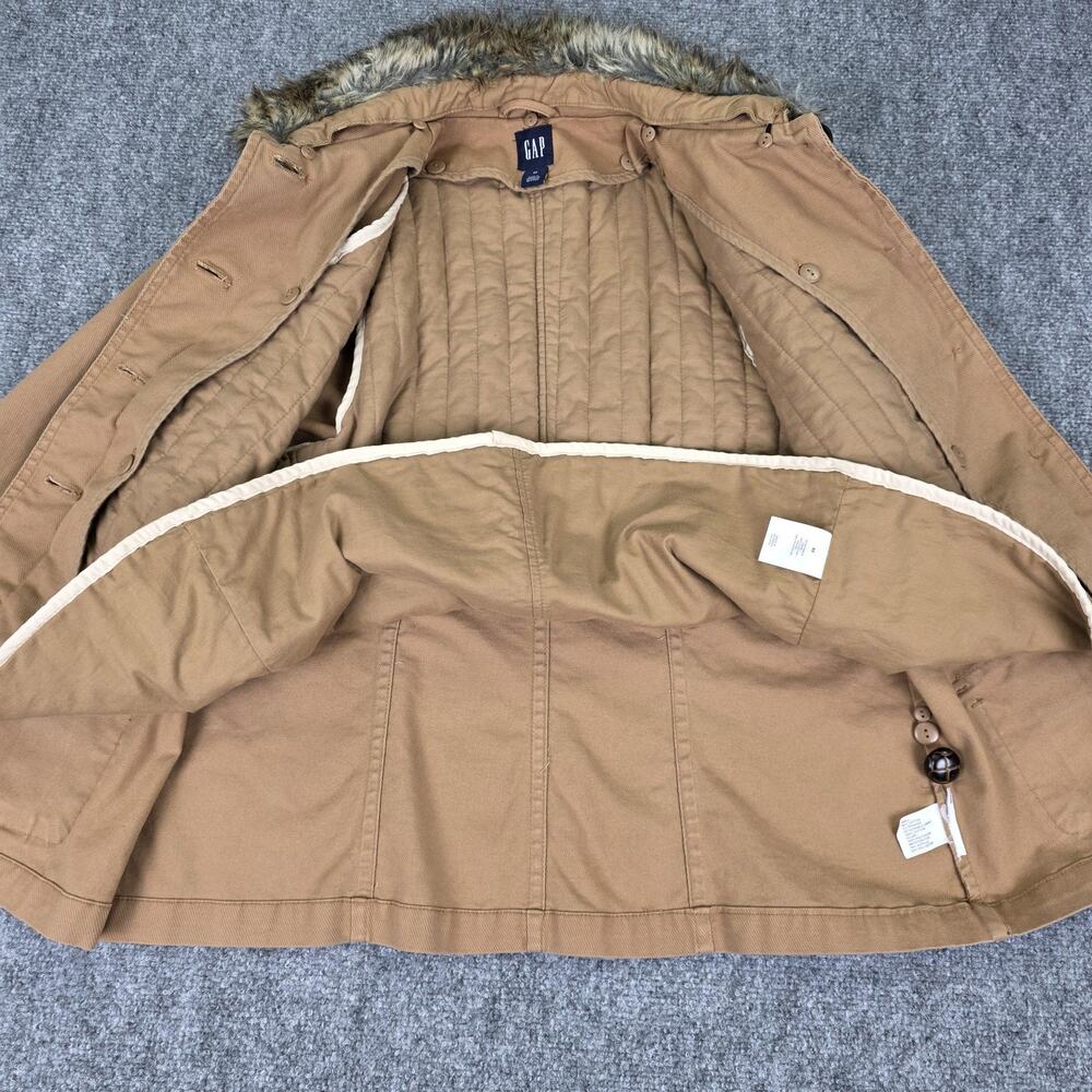 GAP Jacket Womens Medium Beige Faux Fur Collar Detachable Lining Twill Barn Coat - Picture 10 of 16